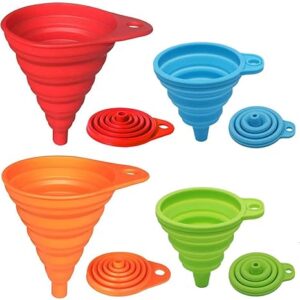 Kitchen Funnel Set 4 Pack, Small and Large, Kitchen Gadgets Accessories Foldable Silicone